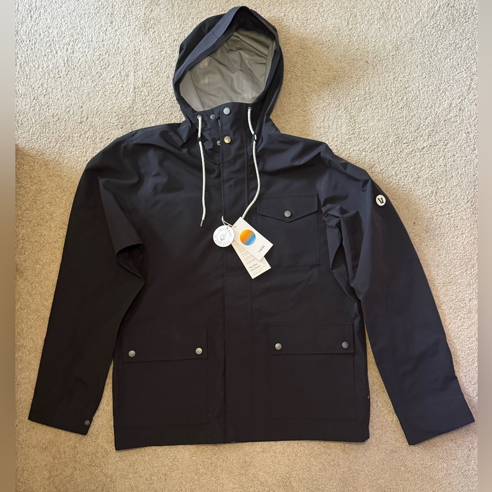 NWT Vuori Men’s Palisades Rain Waterproof Hoodie Jacket Coat * Black * Large